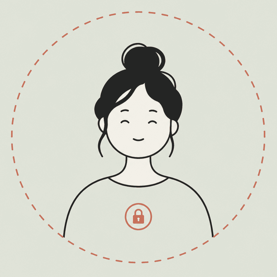 Illustrated portrait of a person inside a protective ring, holding a lock — built on trust