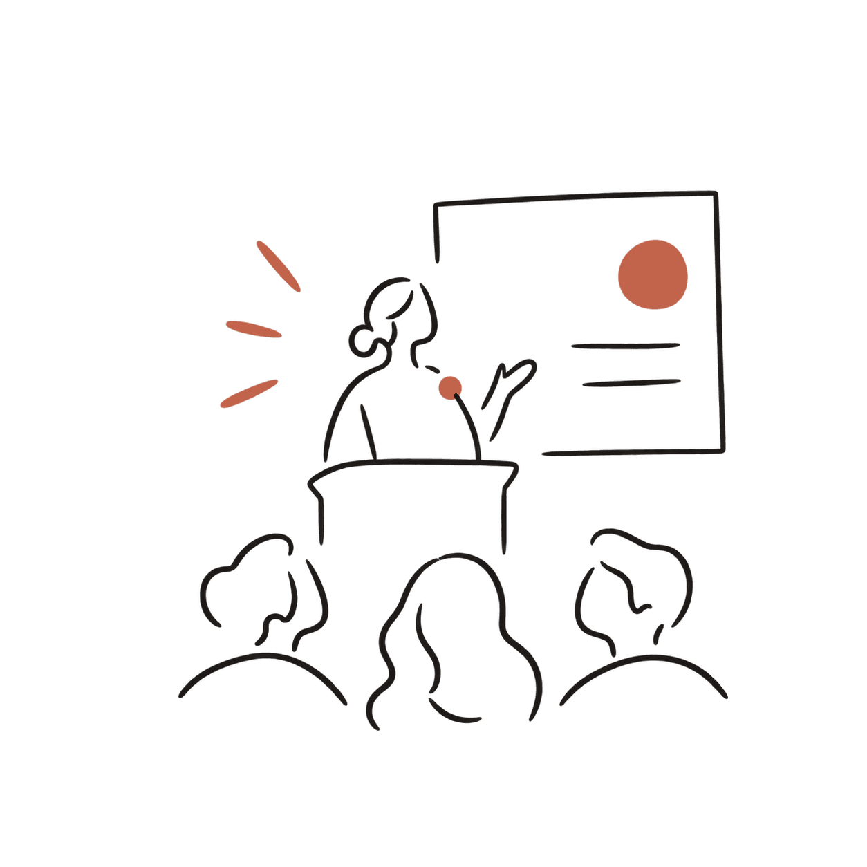 Illustration of a speaker addressing an audience representing conferences