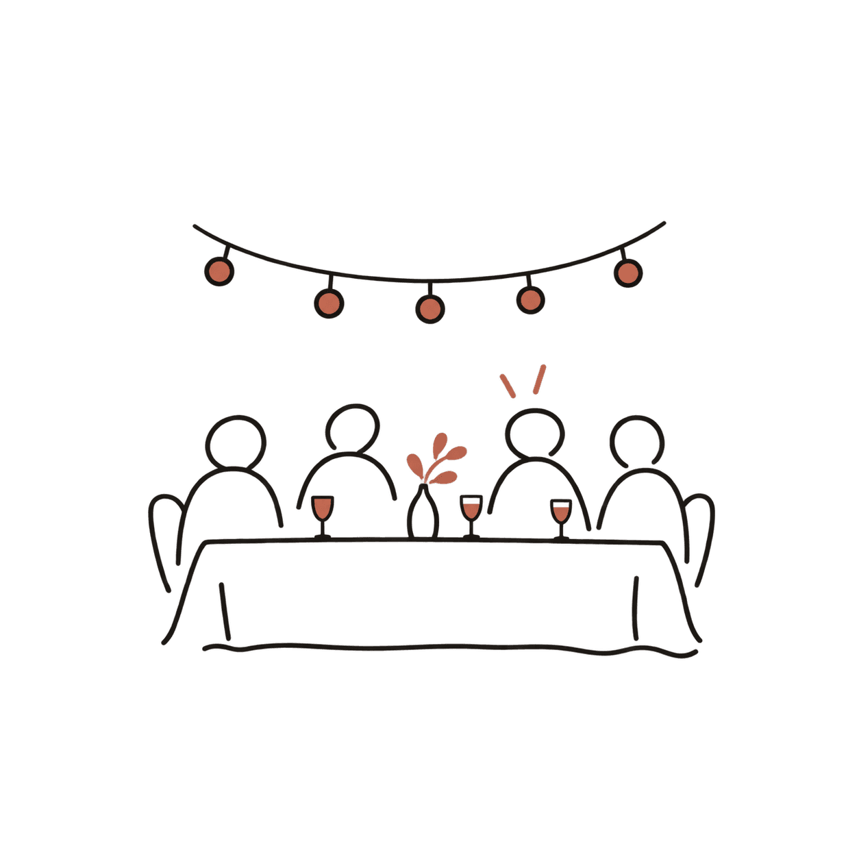 Illustration of a shared dinner table representing curated communities